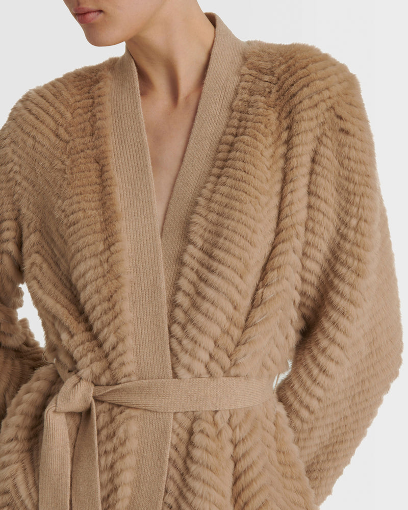 Merino knit and mink long coat