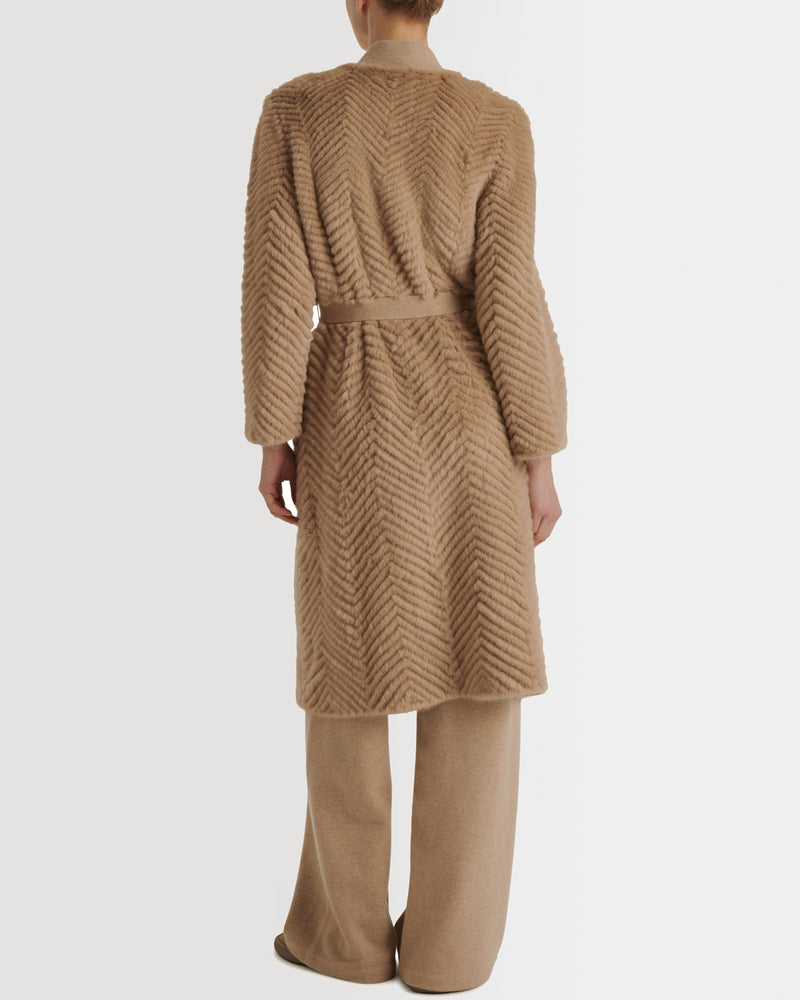 Merino knit and mink long coat