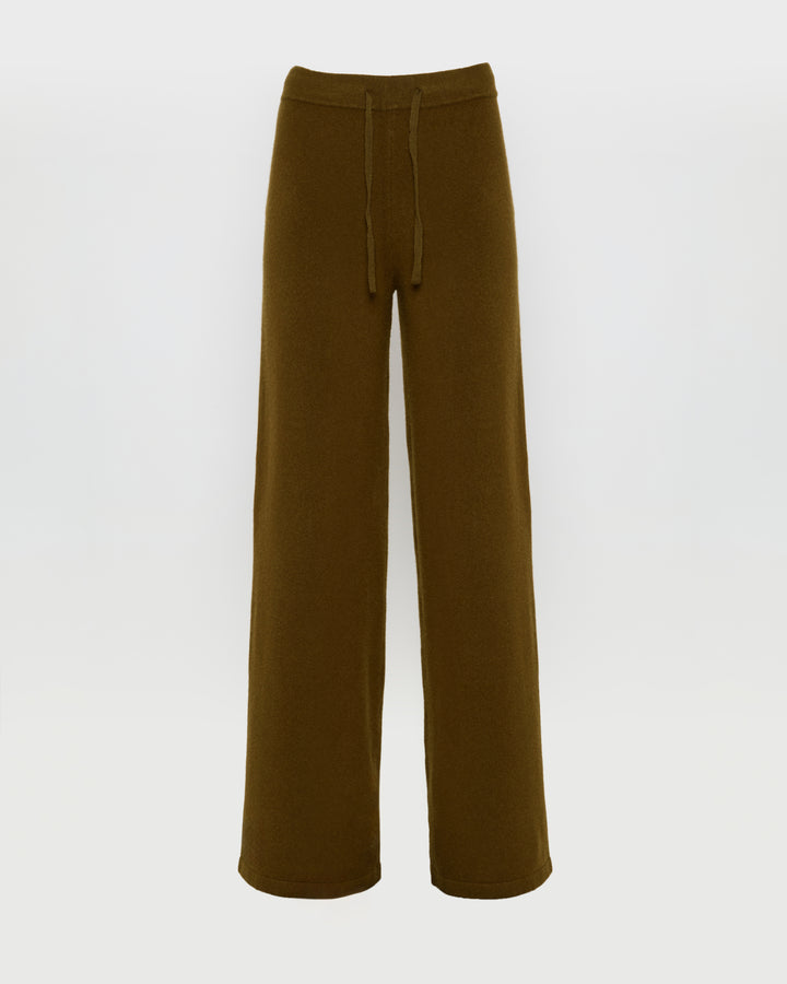 Black Friday - Yves Salomon - Merino knit wide leg trousers - khaki - front view