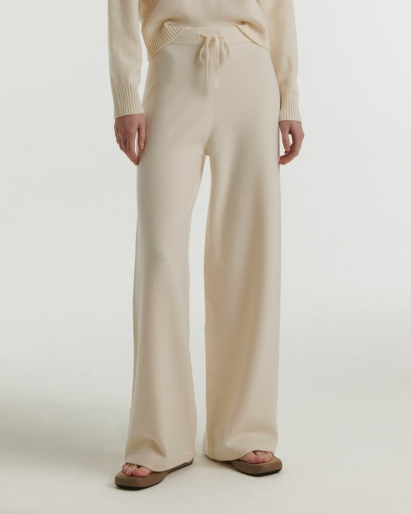Merino knit wide leg trousers - white