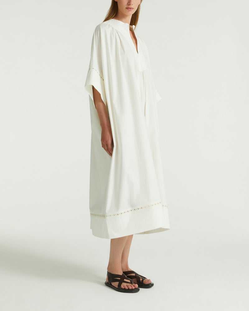 Cotton poplin dress with leather inserts - white