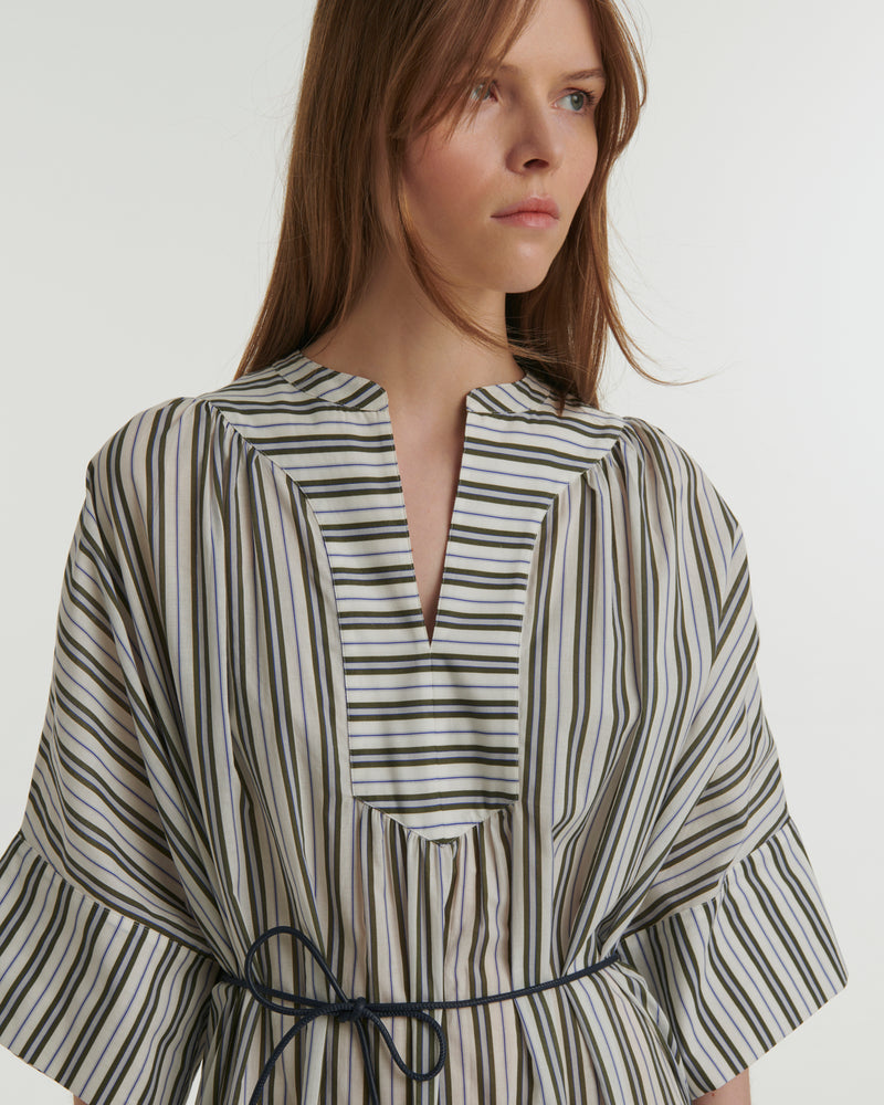 Striped cotton poplin dress - white/khaki/blue stripes