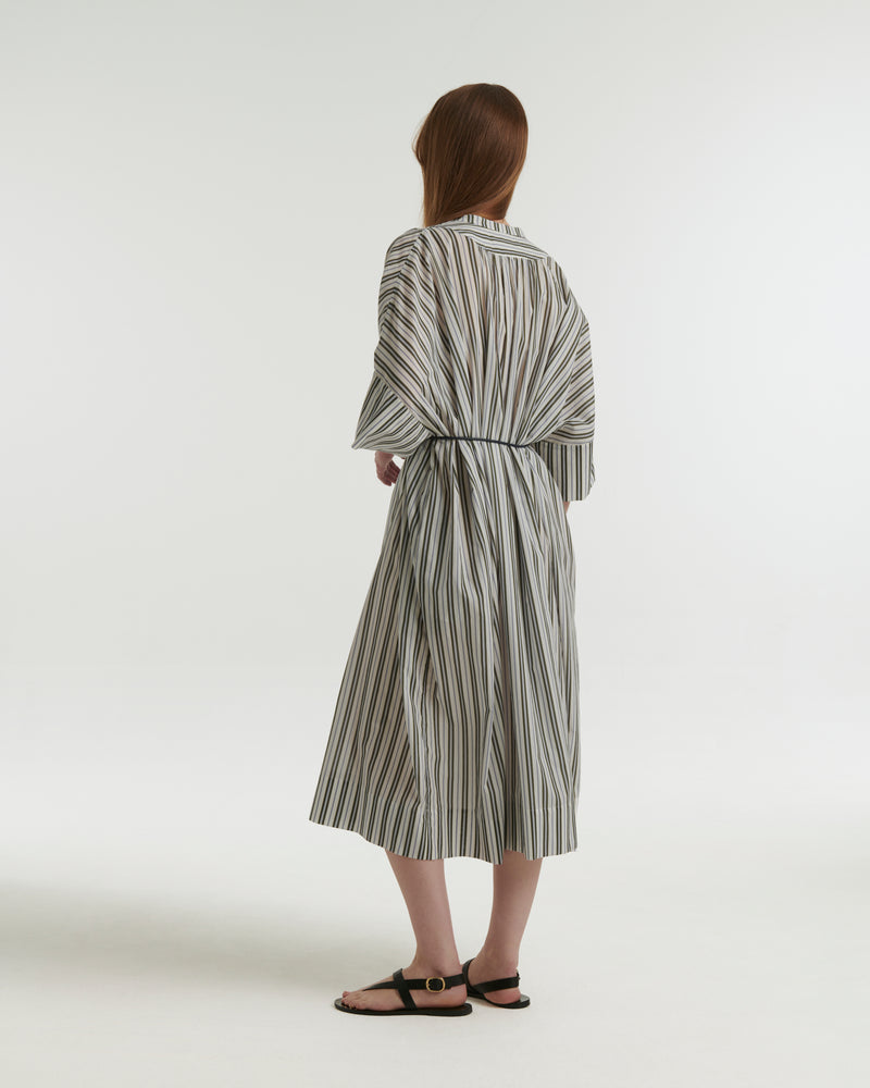 Striped cotton poplin dress - white/khaki/blue stripes