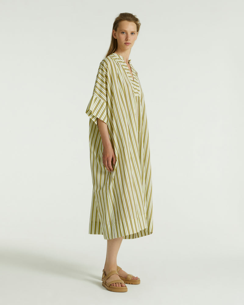 Striped cotton poplin dress - white/yellow/brown stripes