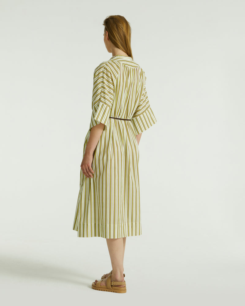 Striped cotton poplin dress - white/yellow/brown stripes