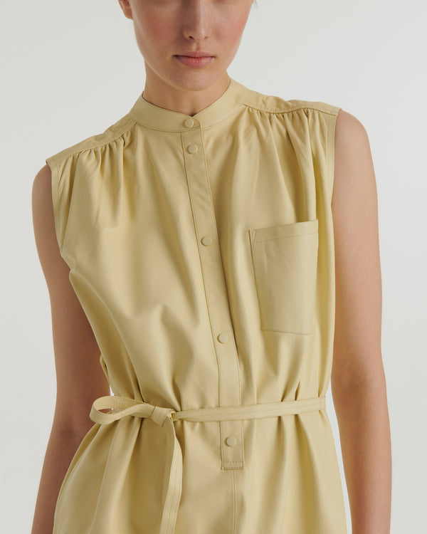 Sleeveless lamb leather shirt dress