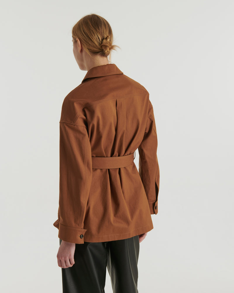 Cotton gabardine safari jacket - brown