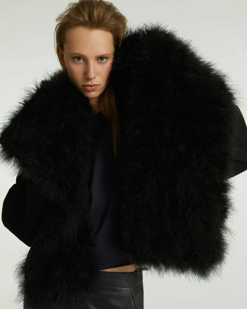 Short jacket in double-sided cashmere and feathers