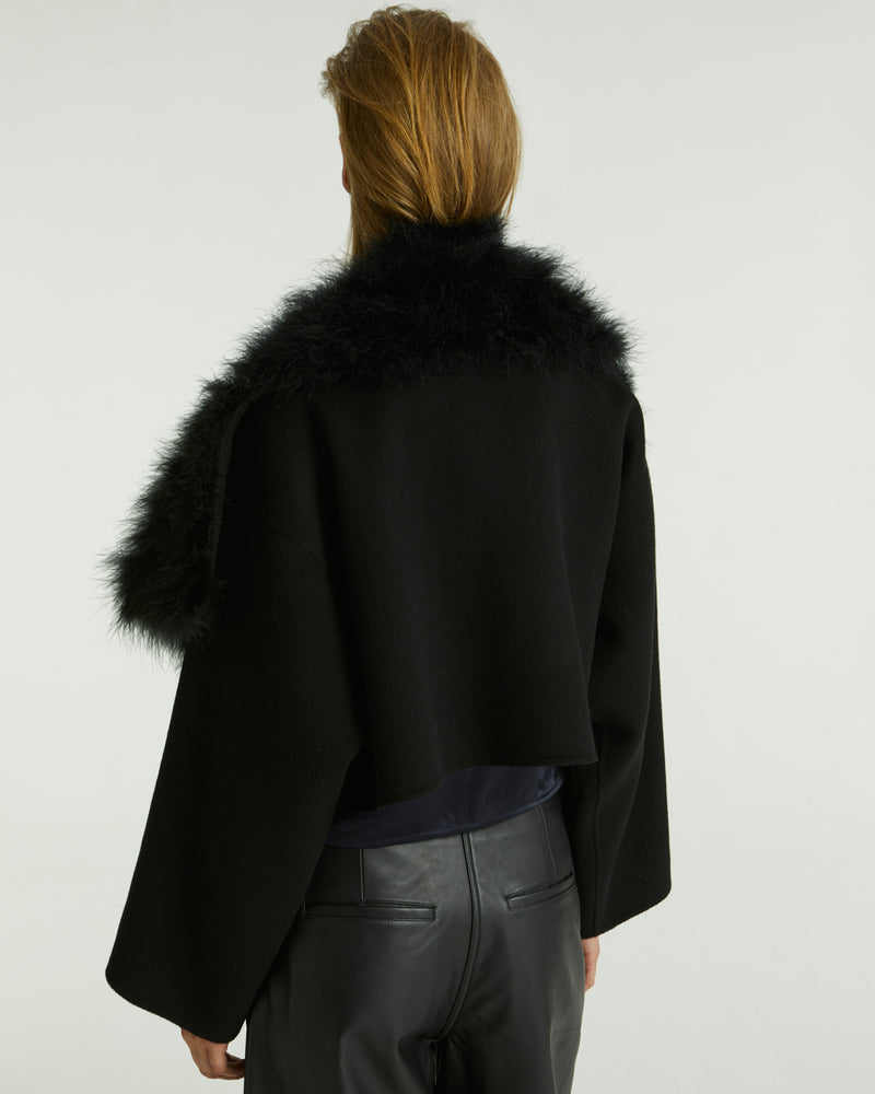 Short jacket in double-sided cashmere and feathers