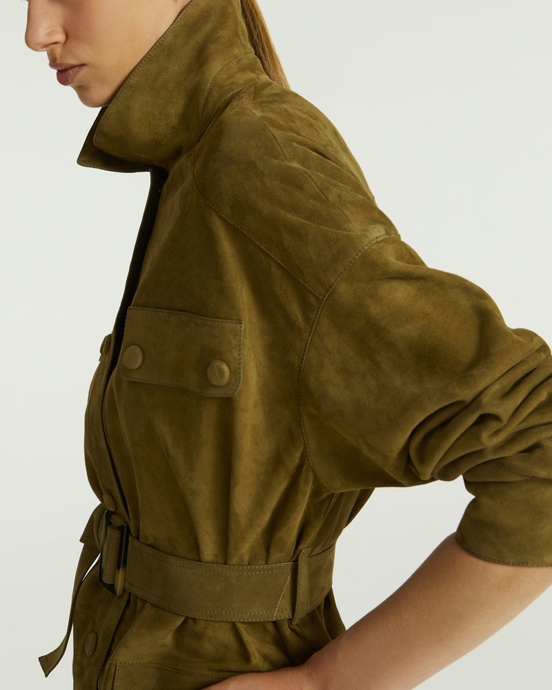 Safari jacket in double-sided velour lamb leather - khaki