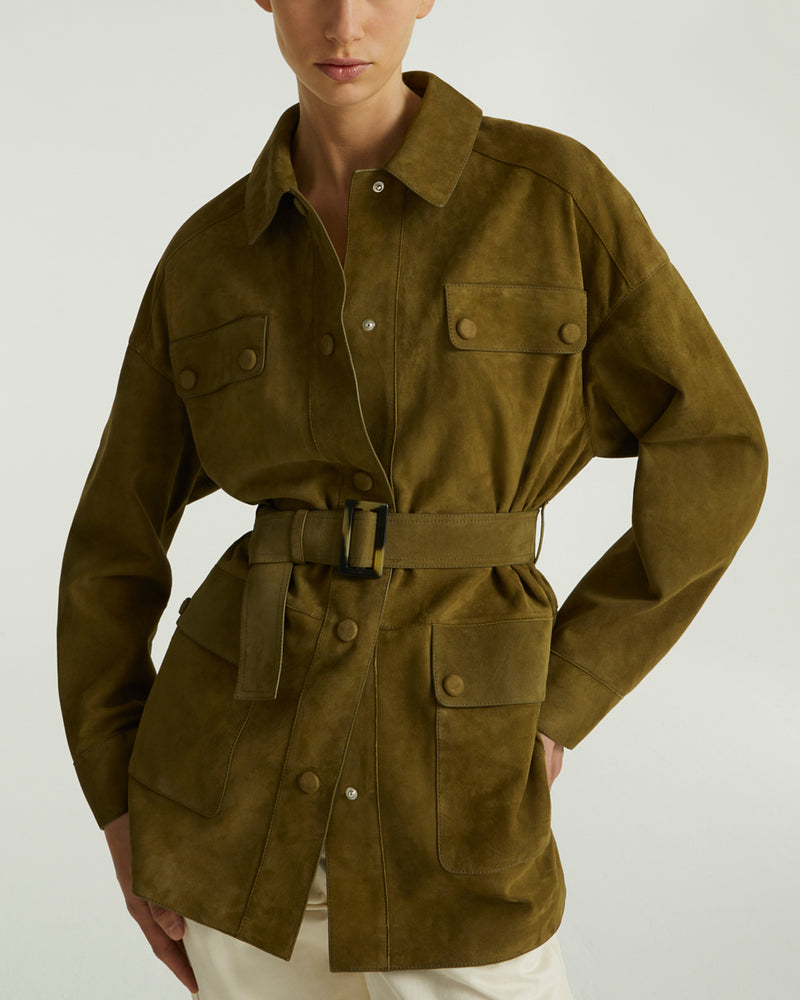 Safari jacket in double-sided velour lamb leather - khaki