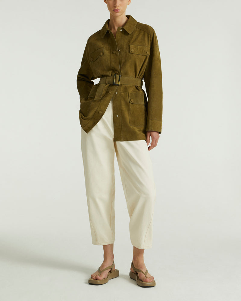 Safari jacket in double-sided velour lamb leather - khaki