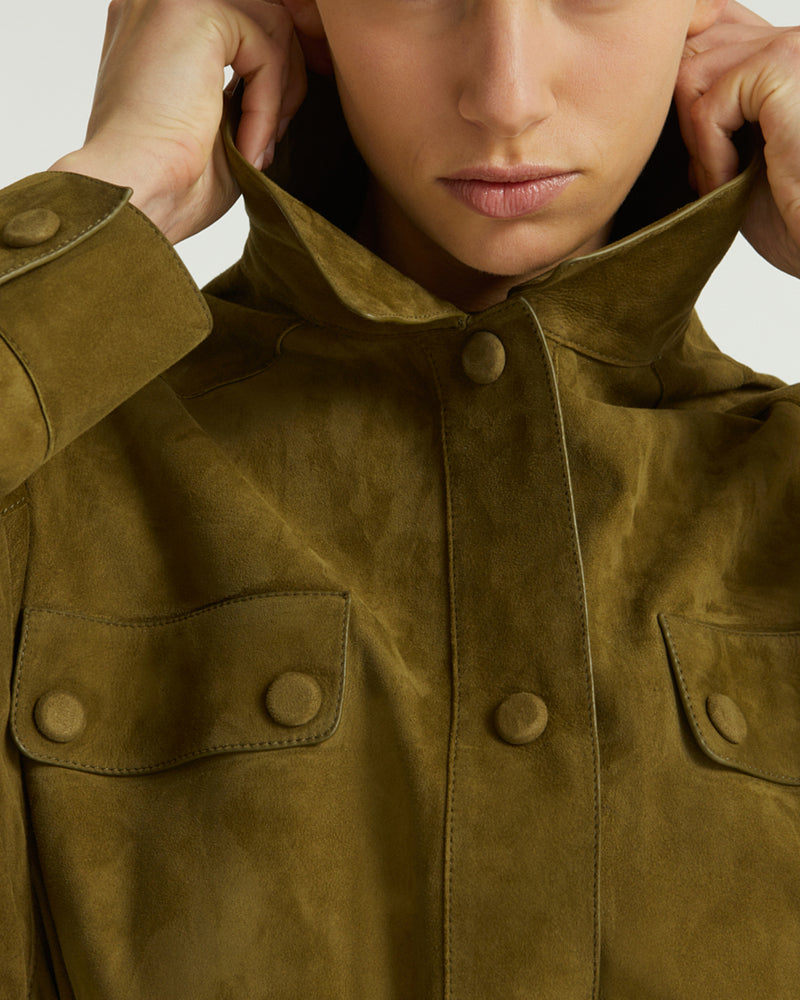 Safari jacket in double-sided velour lamb leather - khaki