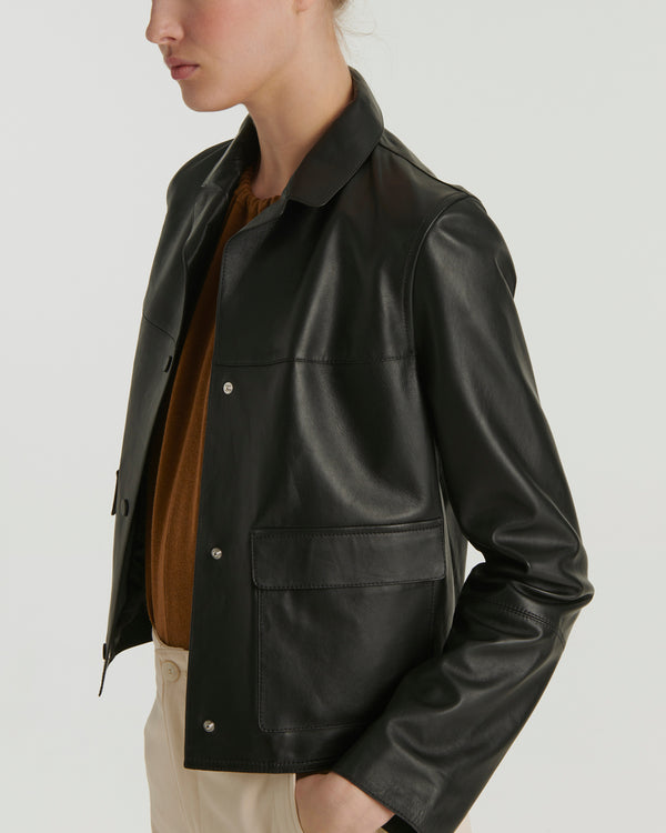 Short lamb leather jacket