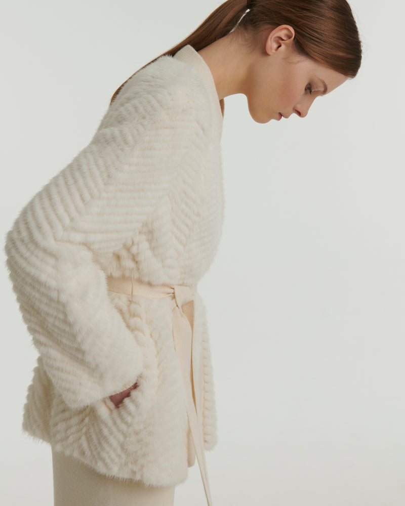 Merino knit and mink cardigan - white