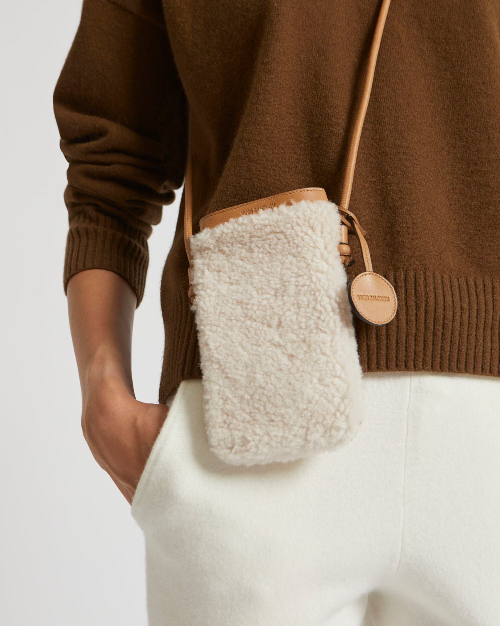 Phone case in curly merino and leather -Yves Salomon