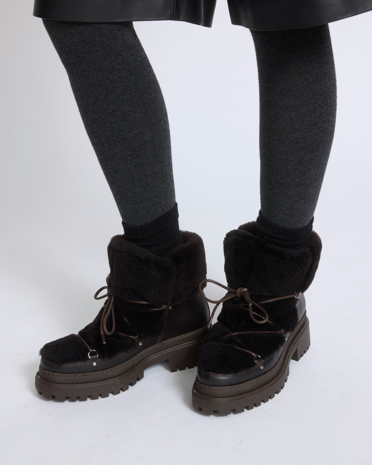 Lace-up mid-length shearling boots - Yves Salomon - New Fall/Winter Collection