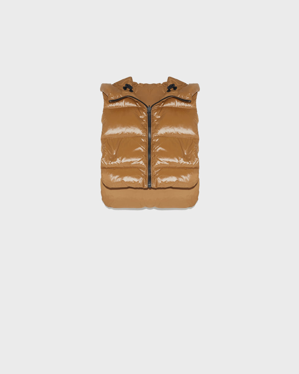 Reversible down-filled bib in matte and shiny water-repellent technical fabric -Yves Salomon