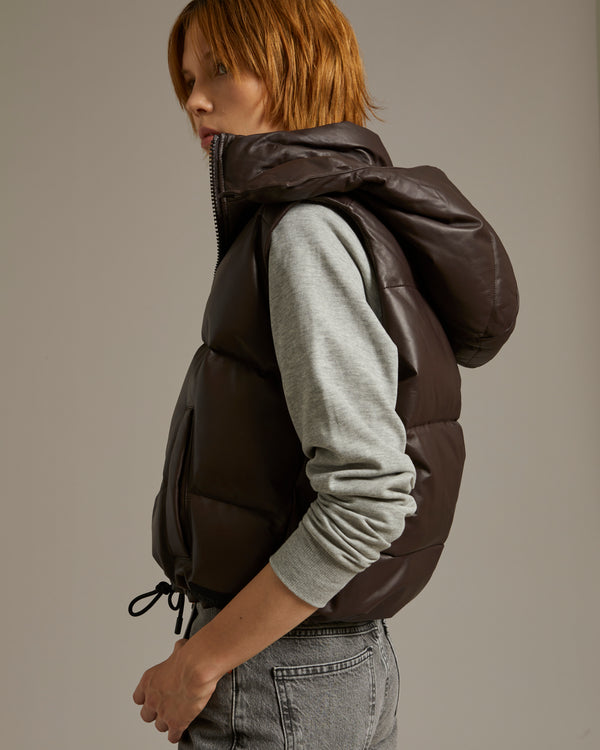 Down gilet in lamb leather