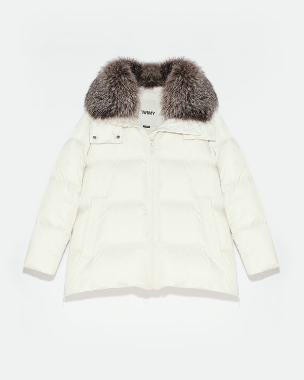 A line down jacket in water-repellent technical fabric with fox fur collar - white - Yves Salomon