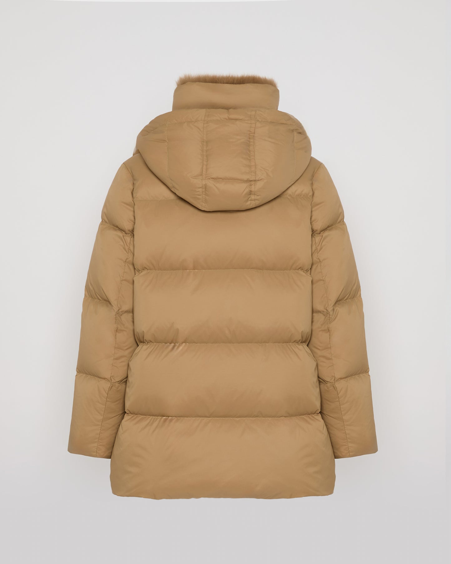Iconic "A" line down jacket with fox fur collar
