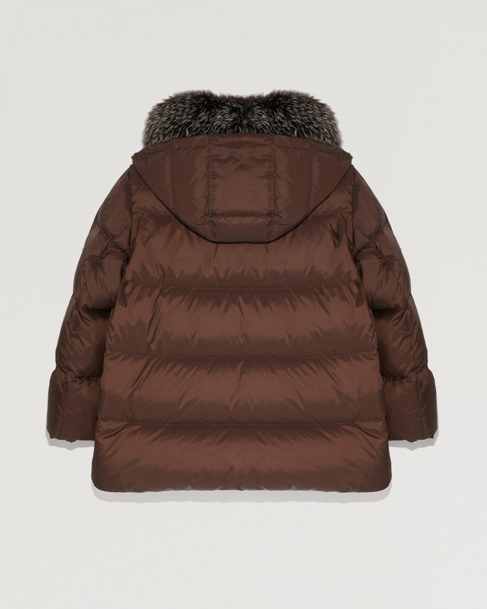 "A" line down jacket in water-repellent technical fabric with fox fur collar-Yves Salomon-Winter sale & boxing day