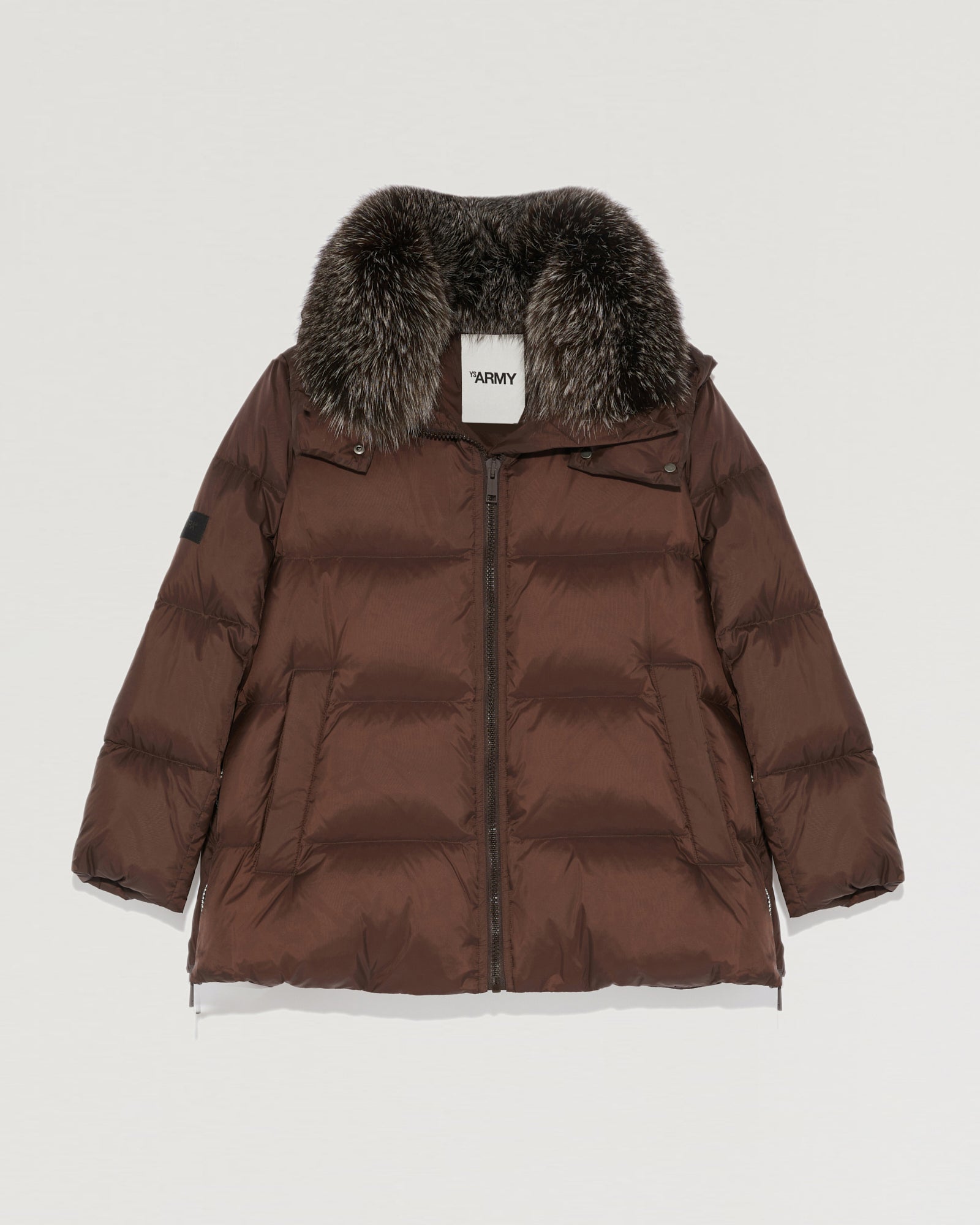 "A" line down jacket in water-repellent technical fabric with fox fur collar-Yves Salomon-Winter sale & boxing day