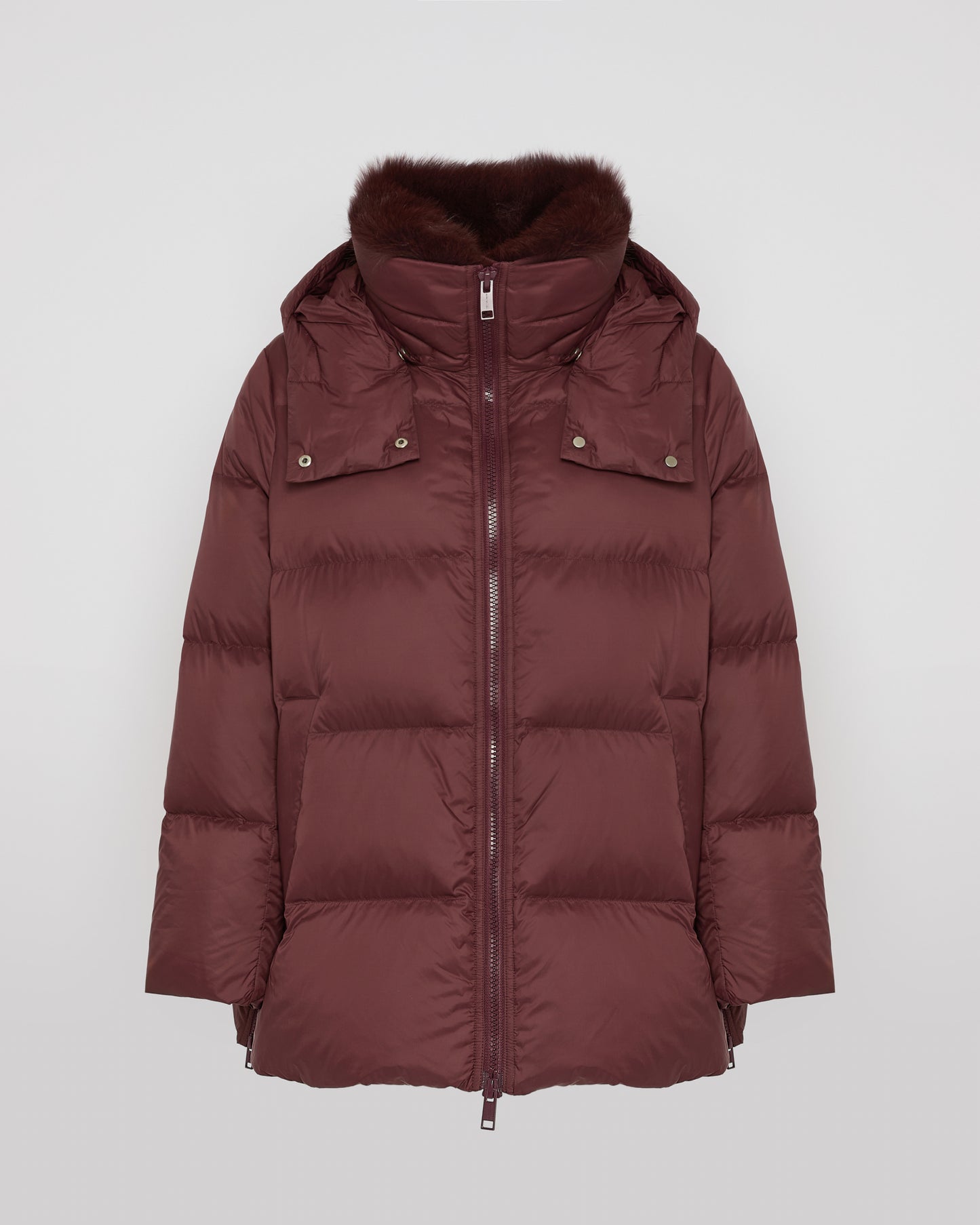 Iconic "A" line down jacket with fox fur collar