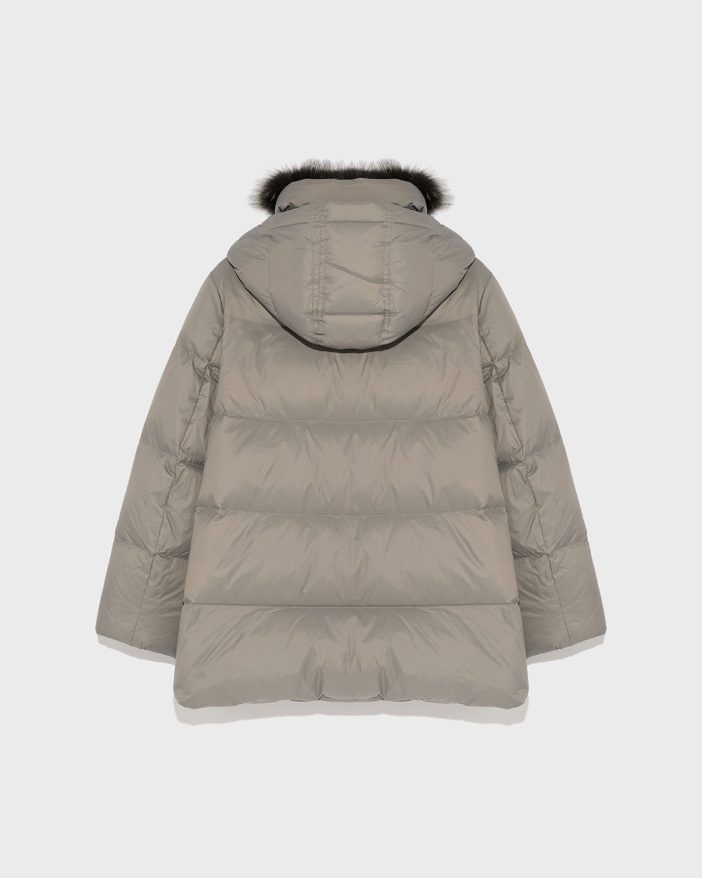 Iconic "A" line down jacket with fox fur collar
