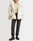 Iconic "A" line down jacket with lambswool collar