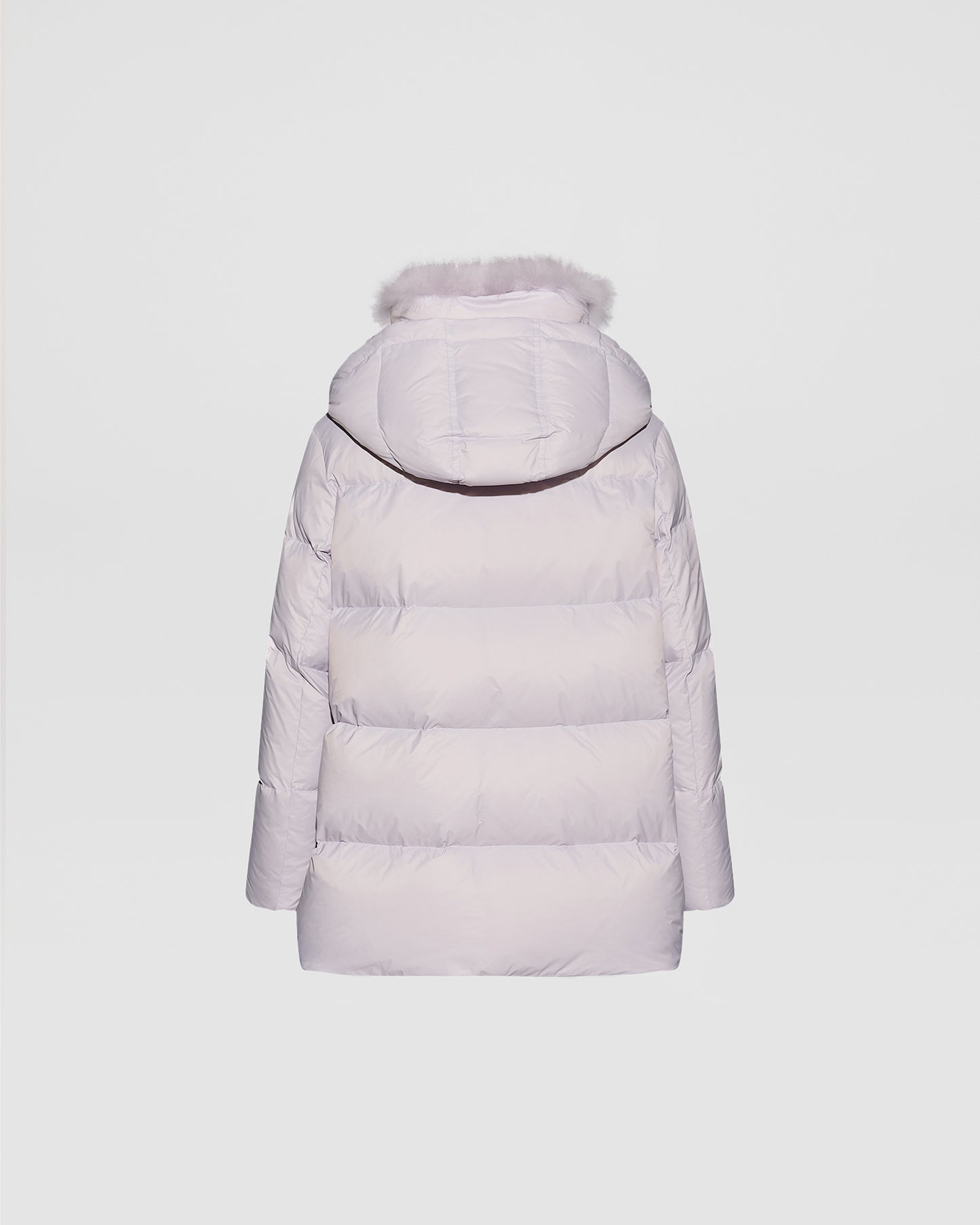 Iconic "A" line down jacket with lambswool collar