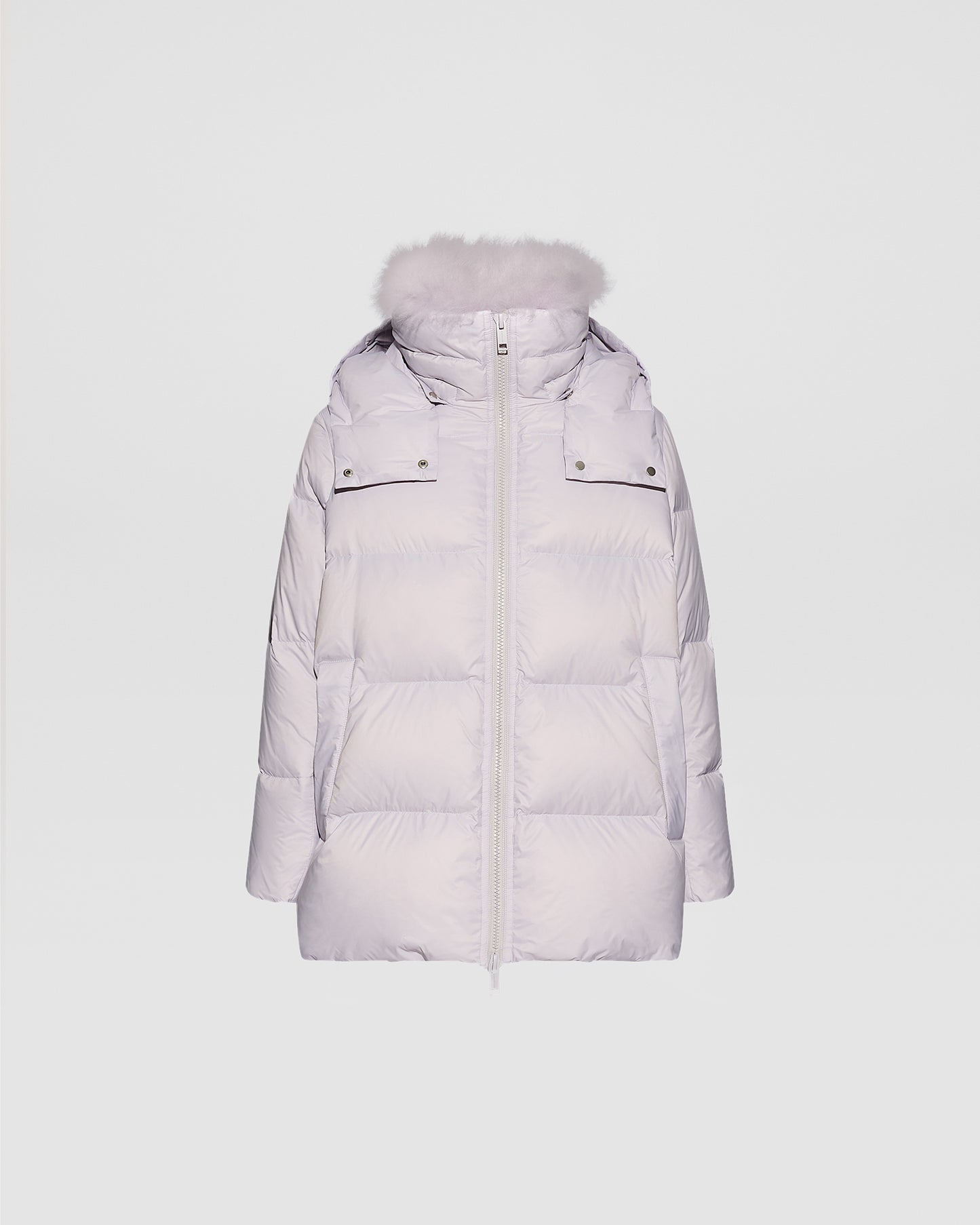 Iconic "A" line down jacket with lambswool collar