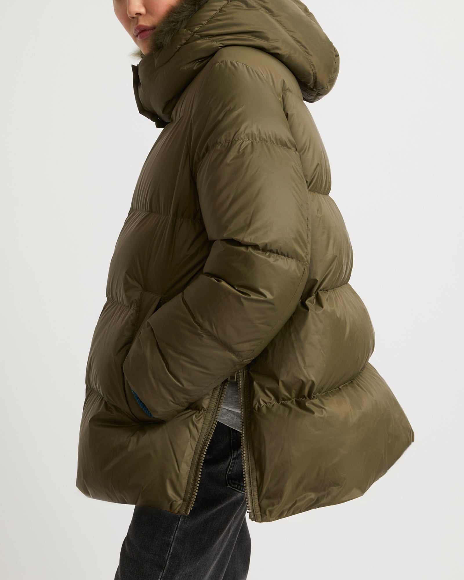 Iconic "A" line down jacket with lambswool collar -Yves Salomon