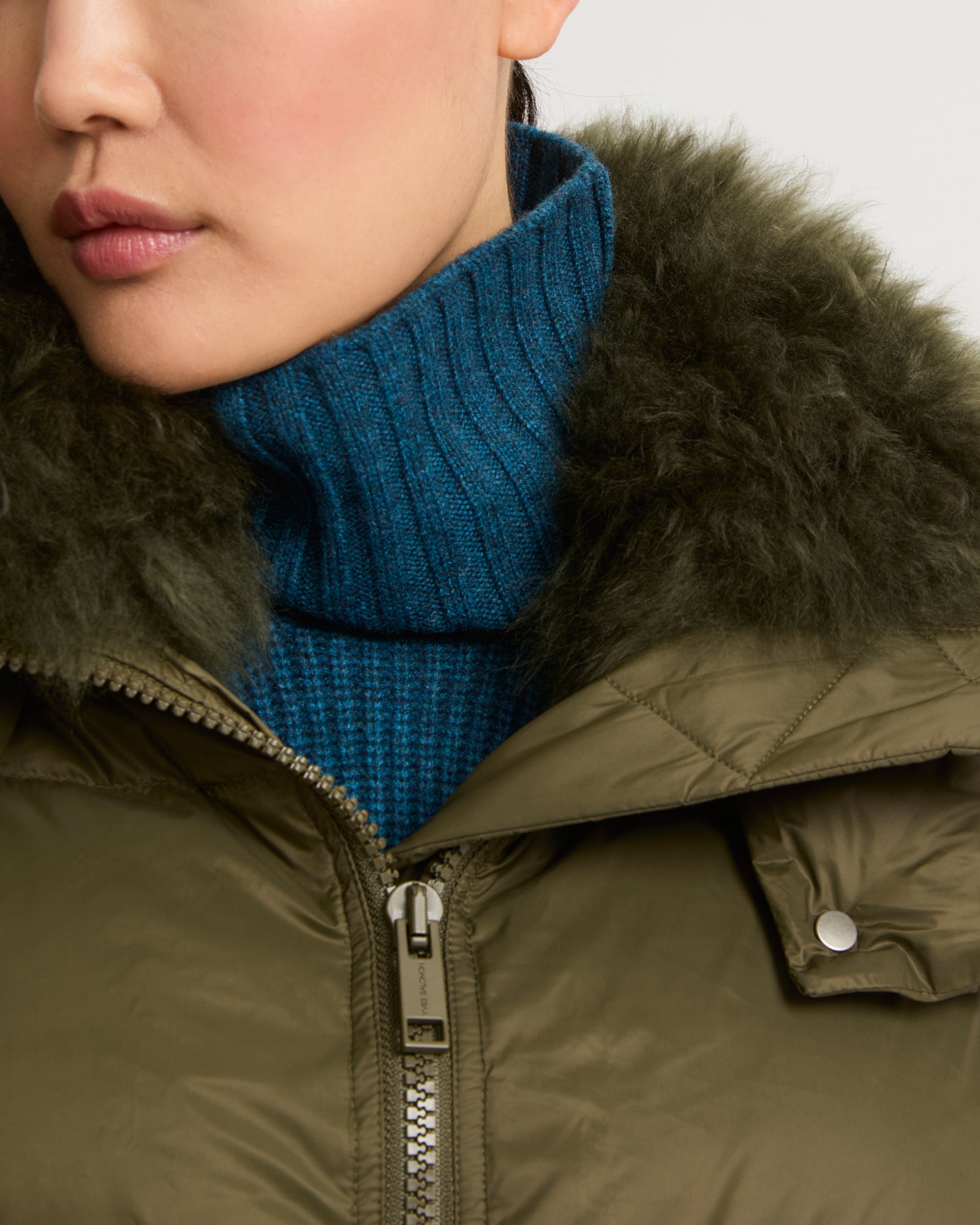 Iconic "A" line down jacket with lambswool collar -Yves Salomon