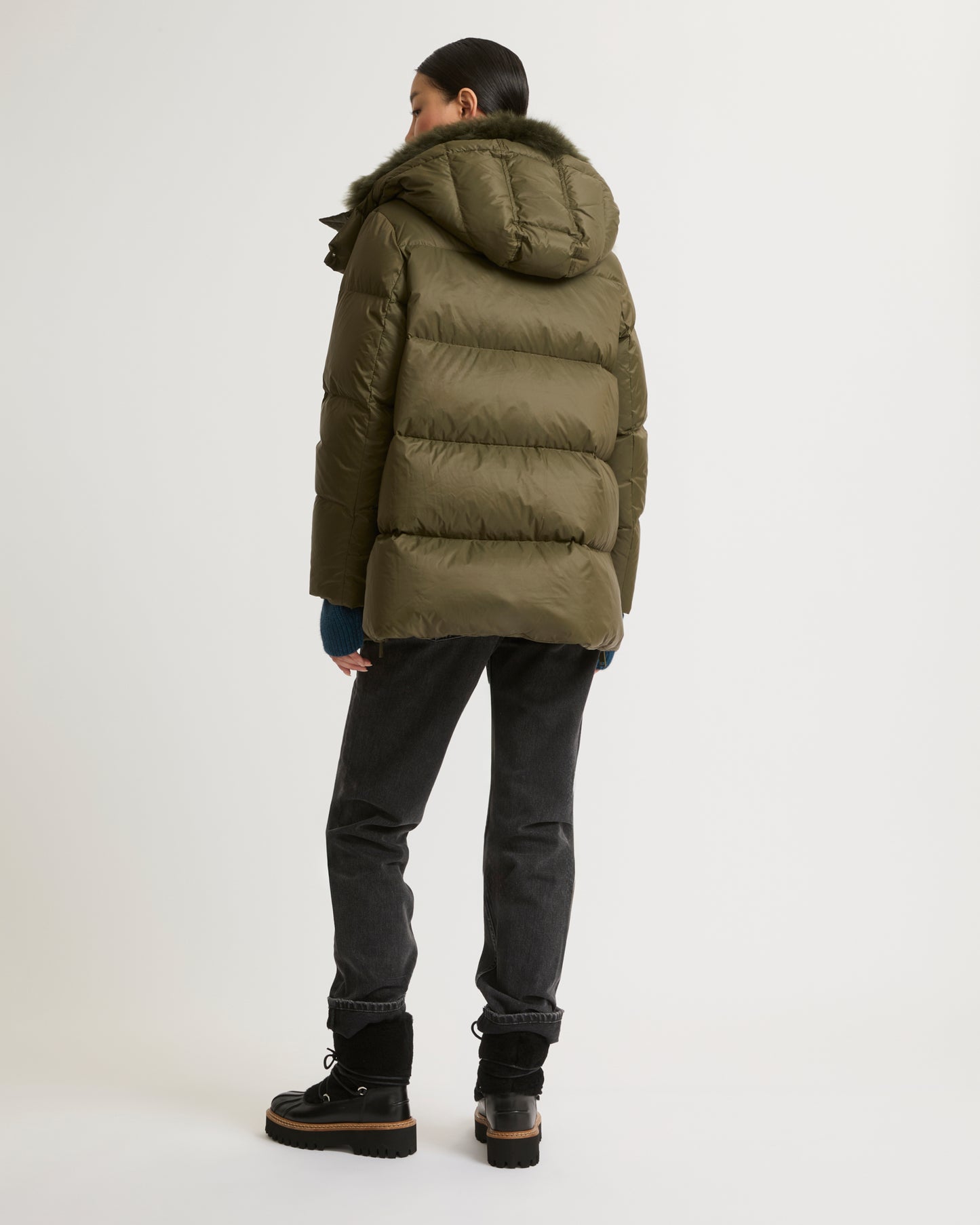 Iconic "A" line down jacket with lambswool collar -Yves Salomon