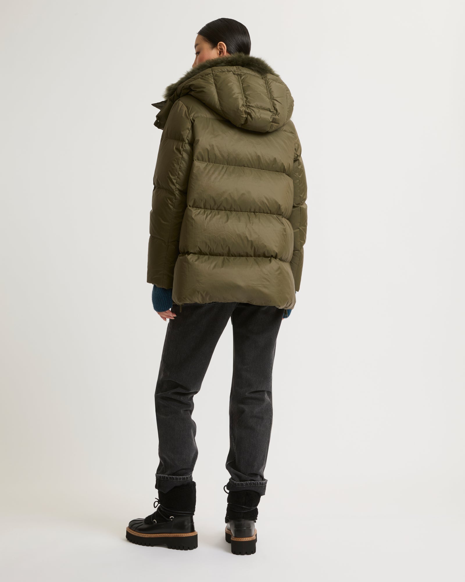 Iconic "A" line down jacket with lambswool collar -Yves Salomon
