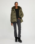 Iconic "A" line down jacket with lambswool collar