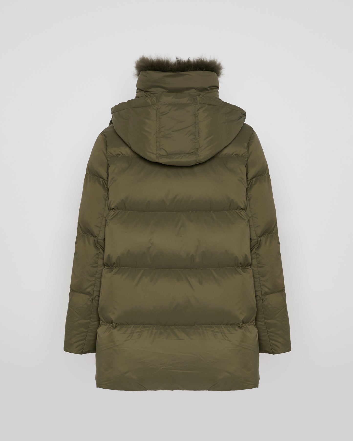 Iconic "A" line down jacket with lambswool collar
