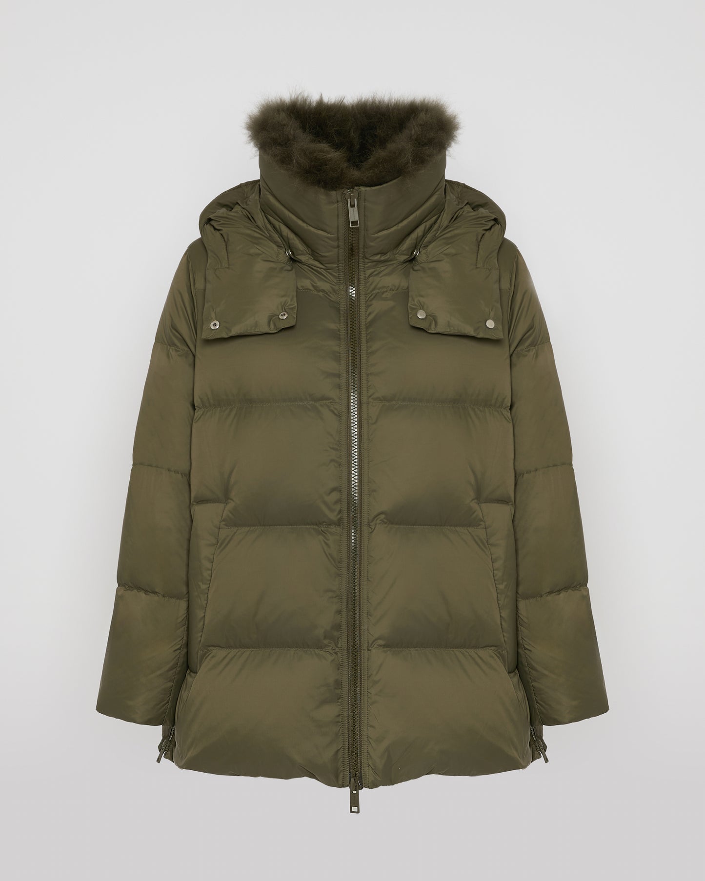 Iconic "A" line down jacket with lambswool collar