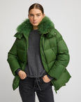 Iconic "A" line down jacket with lambswool collar