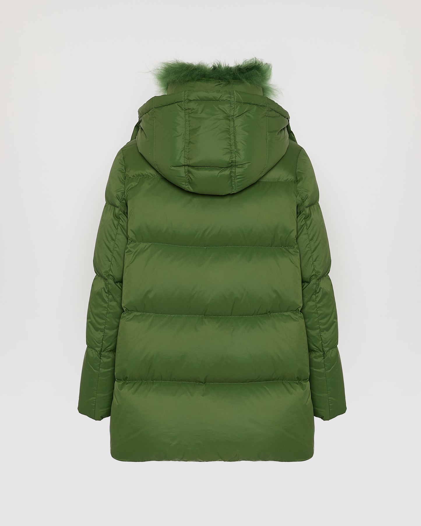 Iconic "A" line down jacket with lambswool collar