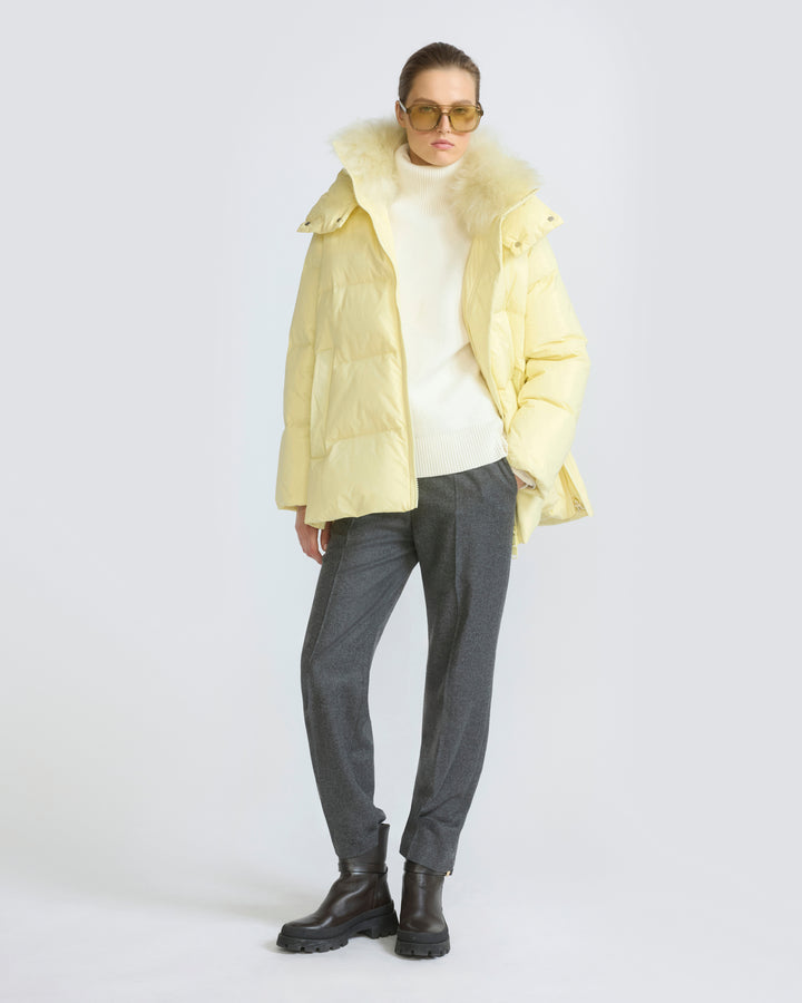 A-line down jacket in waterproof technical fabric with airy lambswool trim - Yves Salomon - New Fall/Winter Collection