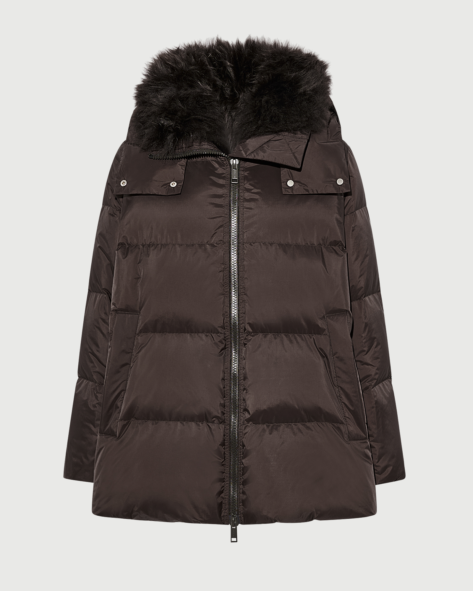 A-line down jacket in waterproof technical fabric with airy lambswool trim - Yves Salomon - New Fall Winter Collection