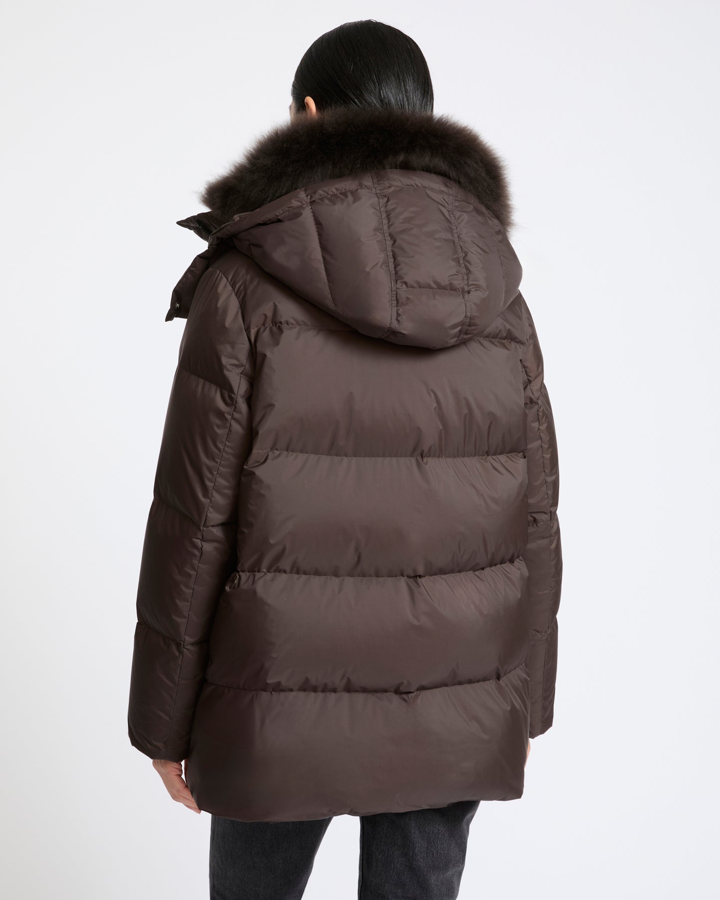 A-line down jacket in waterproof technical fabric with airy lambswool trim - Yves Salomon - New Fall Winter Collection