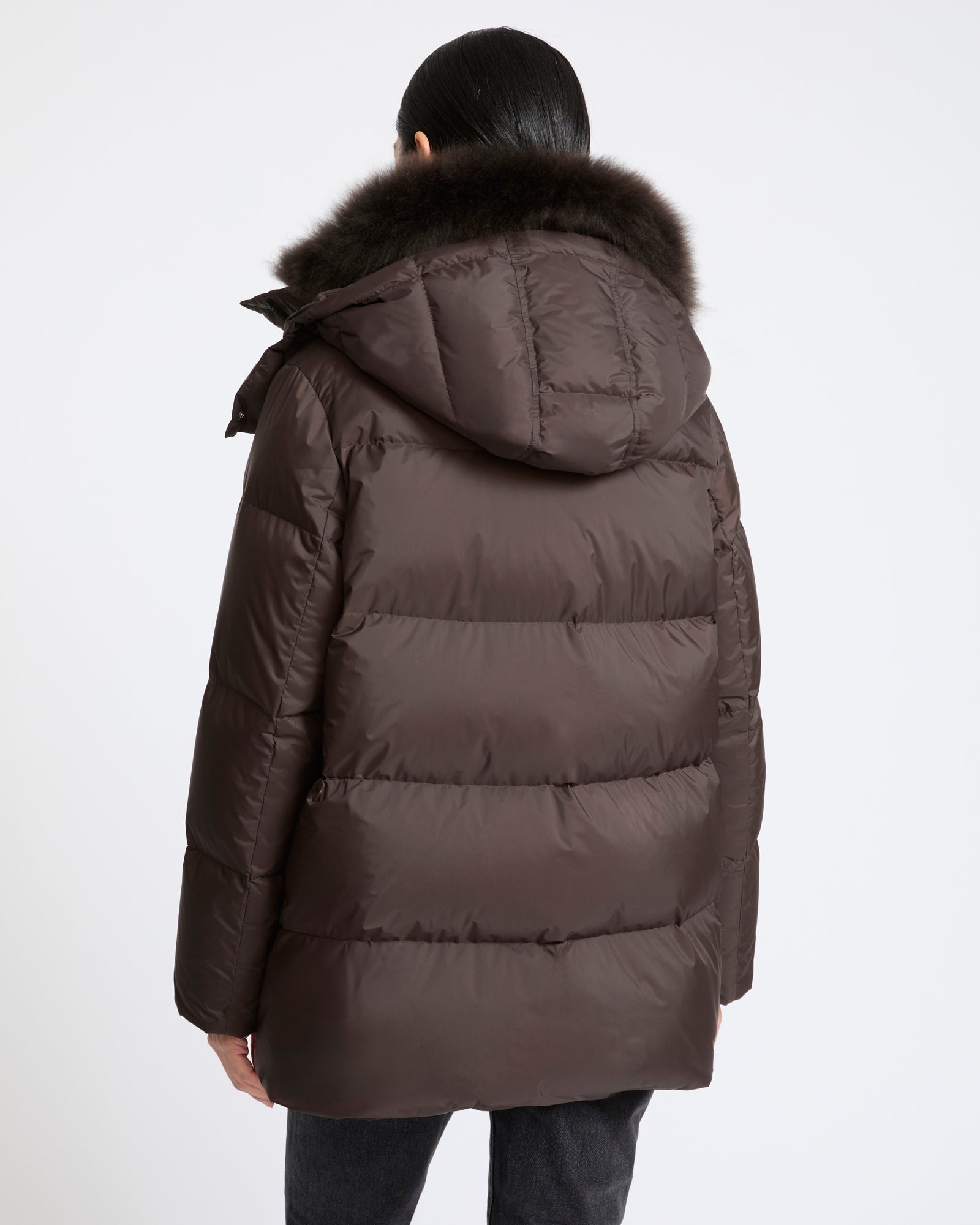 A-line down jacket in waterproof technical fabric with airy lambswool trim - Yves Salomon - New Fall Winter Collection