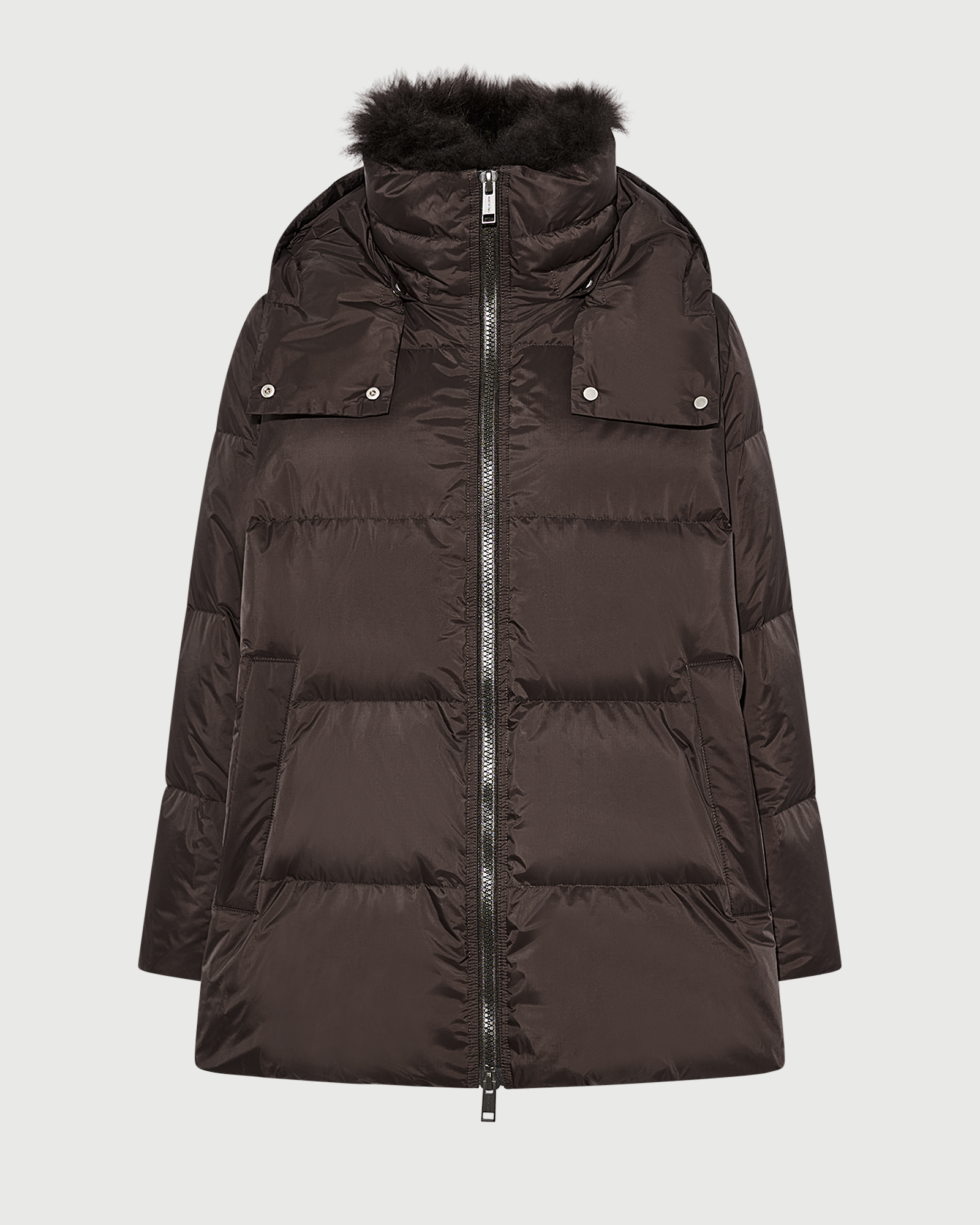 A-line down jacket in waterproof technical fabric with airy lambswool trim - Yves Salomon - New Fall Winter Collection