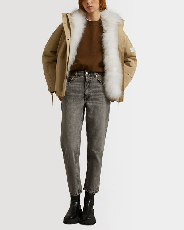 Cropped reversible parka in weather-resistant technical fabric and fluffy lambswool