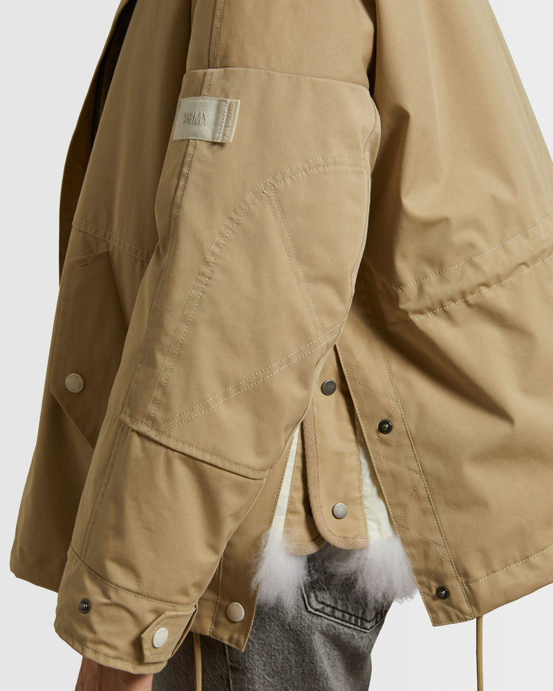 Cropped reversible parka in weather-resistant technical fabric and fluffy lambswool