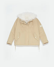 Cropped reversible parka in weather-resistant technical fabric and fluffy lambswool