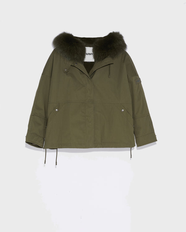 Cropped parka in waterproof technical fabric with fox and rabbit fur - khaki - Yves Salomon